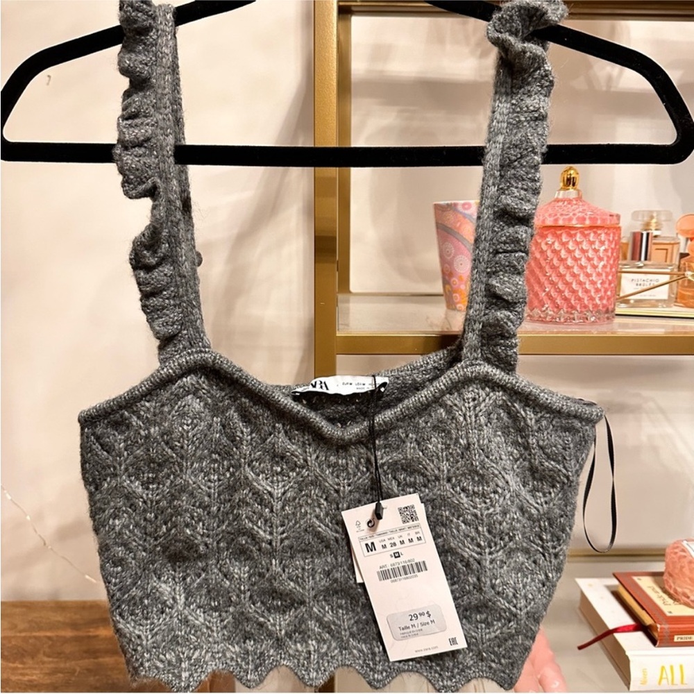 Zara knit crop top with ruffle straps - Picture 4 of 9
